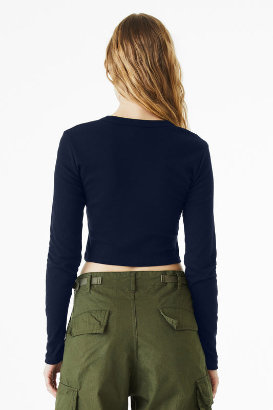 Bella+Canvas Women's Micro Rib Long Sleeve Baby Tee BC1501 Solid Navy Blend