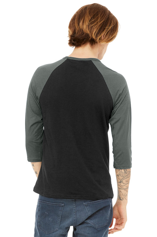 BELLA+CANVAS Unisex 3/4-Sleeve Baseball Tee. BC3200 Black/ Deep Heather