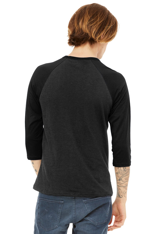 BELLA+CANVAS Unisex 3/4-Sleeve Baseball Tee. BC3200 Black Heather/ Black