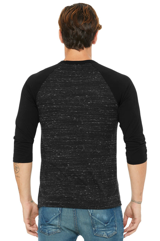 BELLA+CANVAS Unisex 3/4-Sleeve Baseball Tee. BC3200 Black Marble/ Black