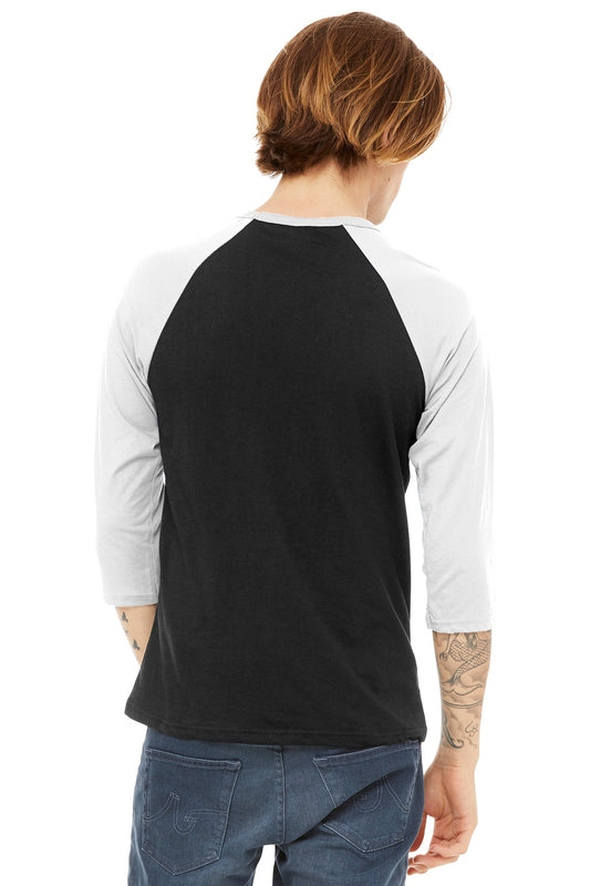 BELLA+CANVAS Unisex 3/4-Sleeve Baseball Tee. BC3200 Black/ White