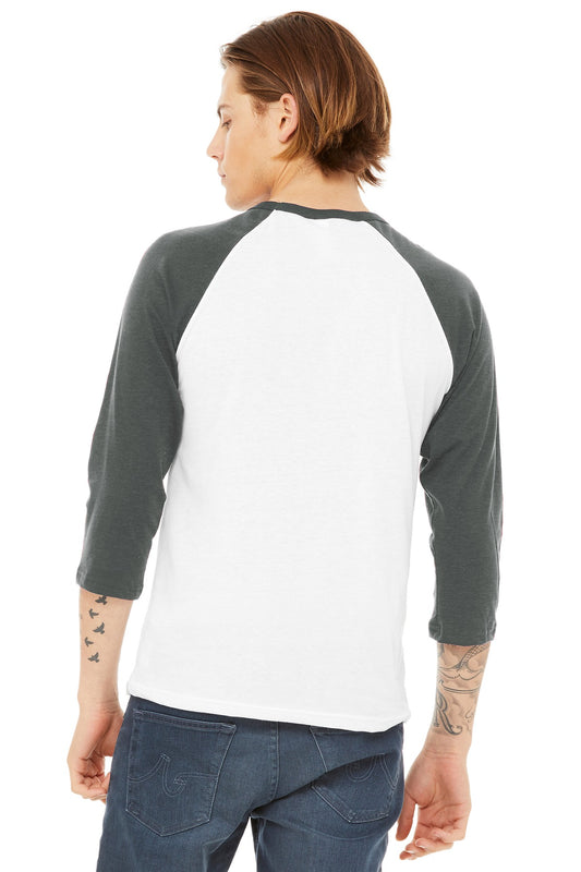 BELLA+CANVAS Unisex 3/4-Sleeve Baseball Tee. BC3200 White/ Deep Heather