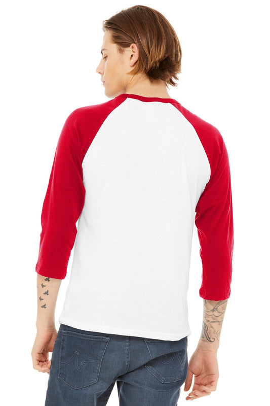 BELLA+CANVAS Unisex 3/4-Sleeve Baseball Tee. BC3200 White/ Red