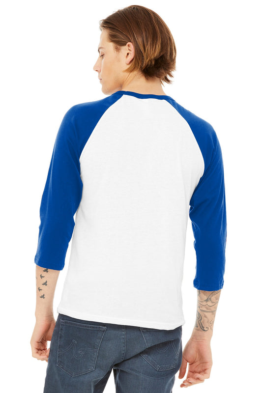 BELLA+CANVAS Unisex 3/4-Sleeve Baseball Tee. BC3200 White/ True Royal