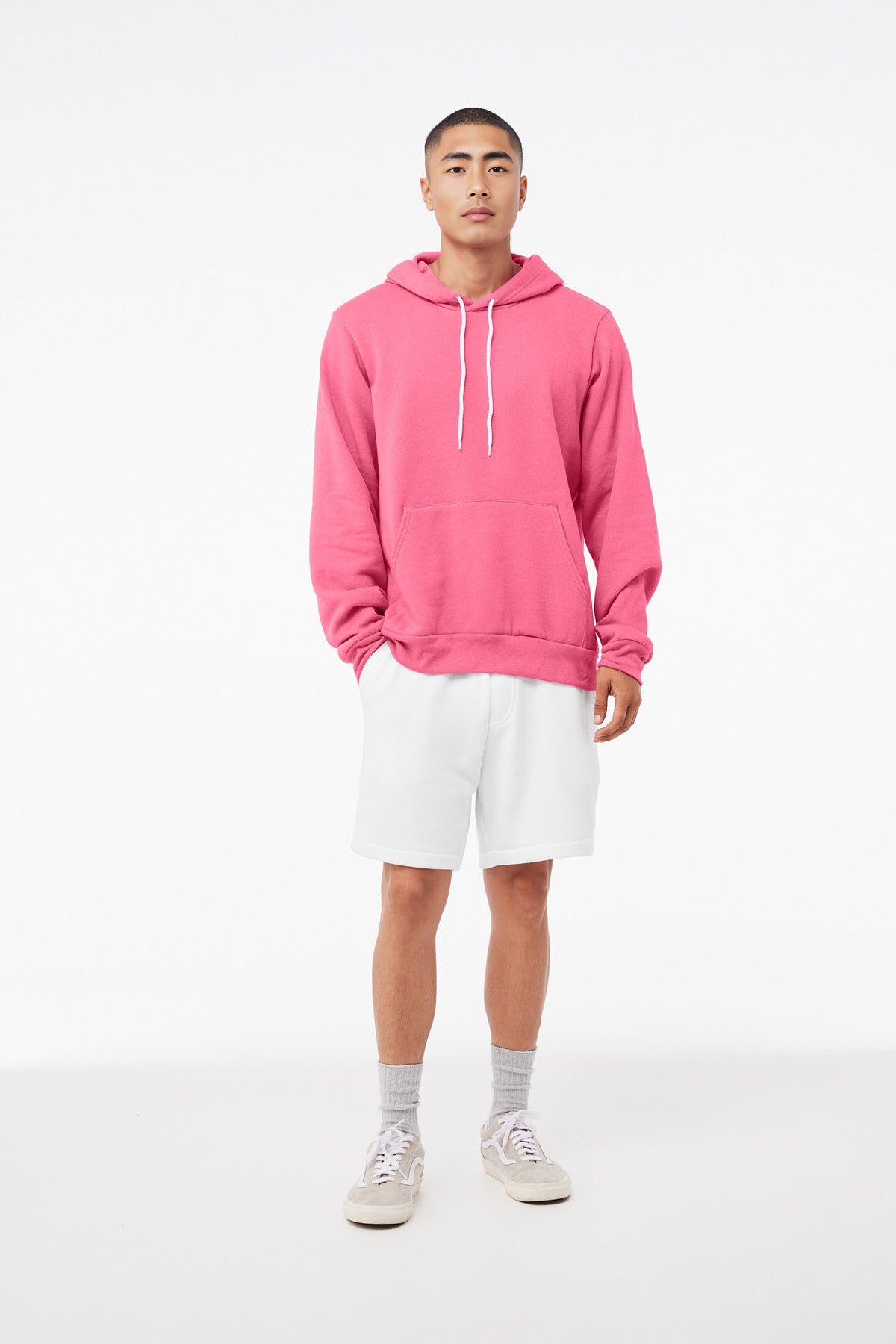 BELLA+CANVAS Unisex Sponge Fleece Pullover Hoodie. BC3719 Heather Charity Pink