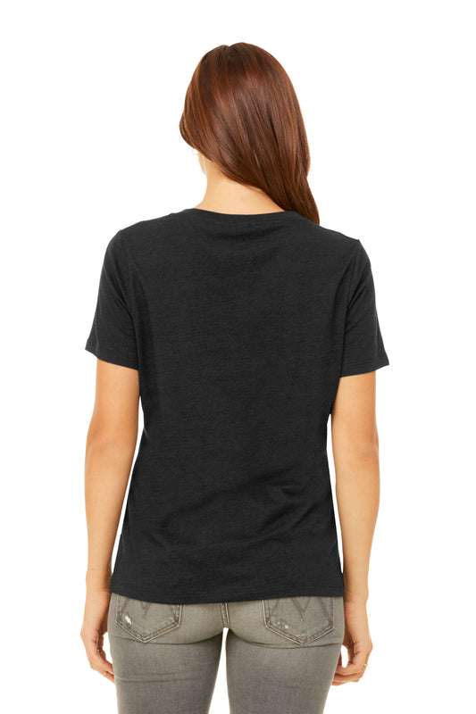BELLA+CANVAS Women's Relaxed Heather CVC V-Neck Tee BC6405CVC Black Heather