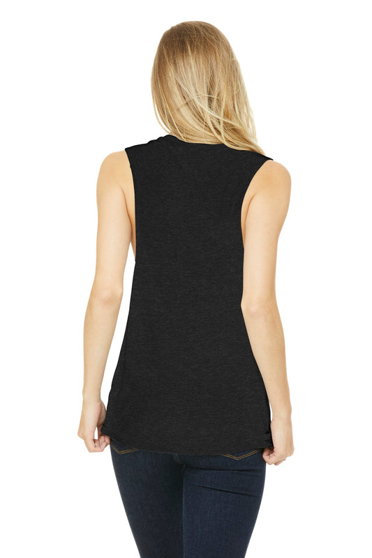 BELLA+CANVAS Women's Flowy Scoop Muscle Tank. BC8803 Black Heather
