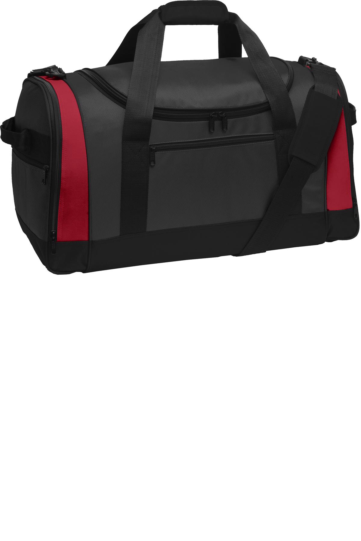 Port Authority Voyager Sports Duffel BG800 Dark Grey/ Red
