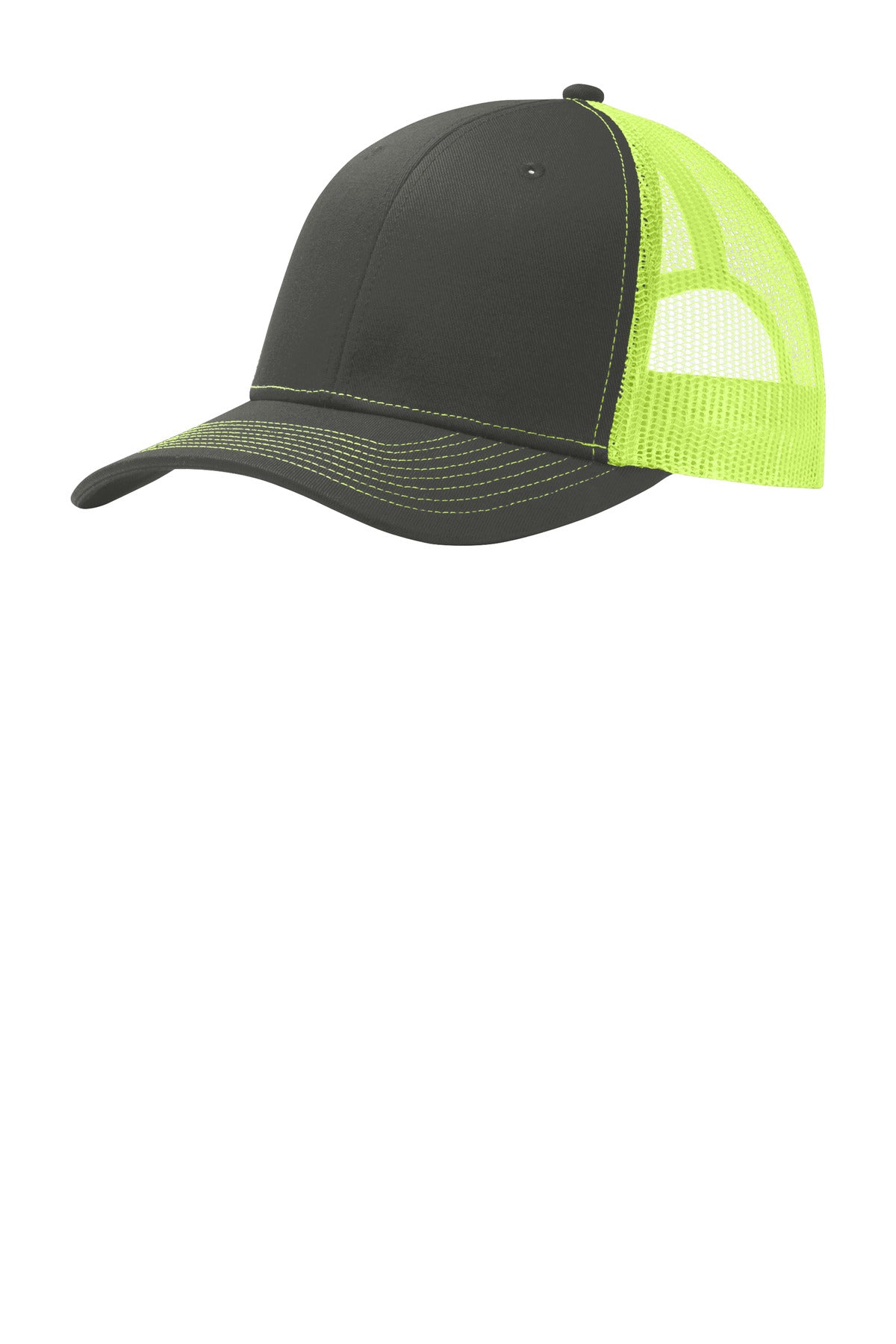 Port Authority Snapback Trucker Cap C402 Grey Steel/ Neon Yellow