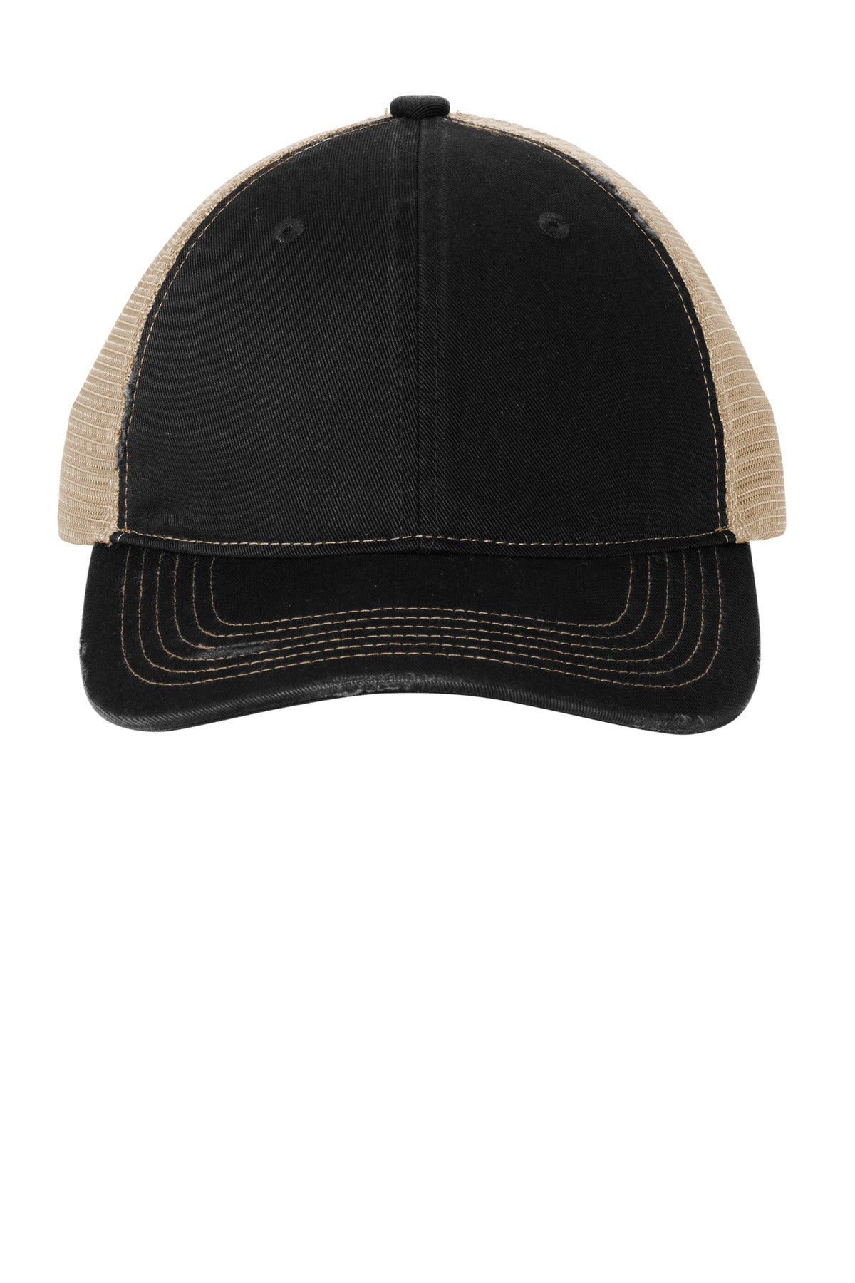 Port Authority Distressed Mesh Back Cap C600 Black/ Khaki