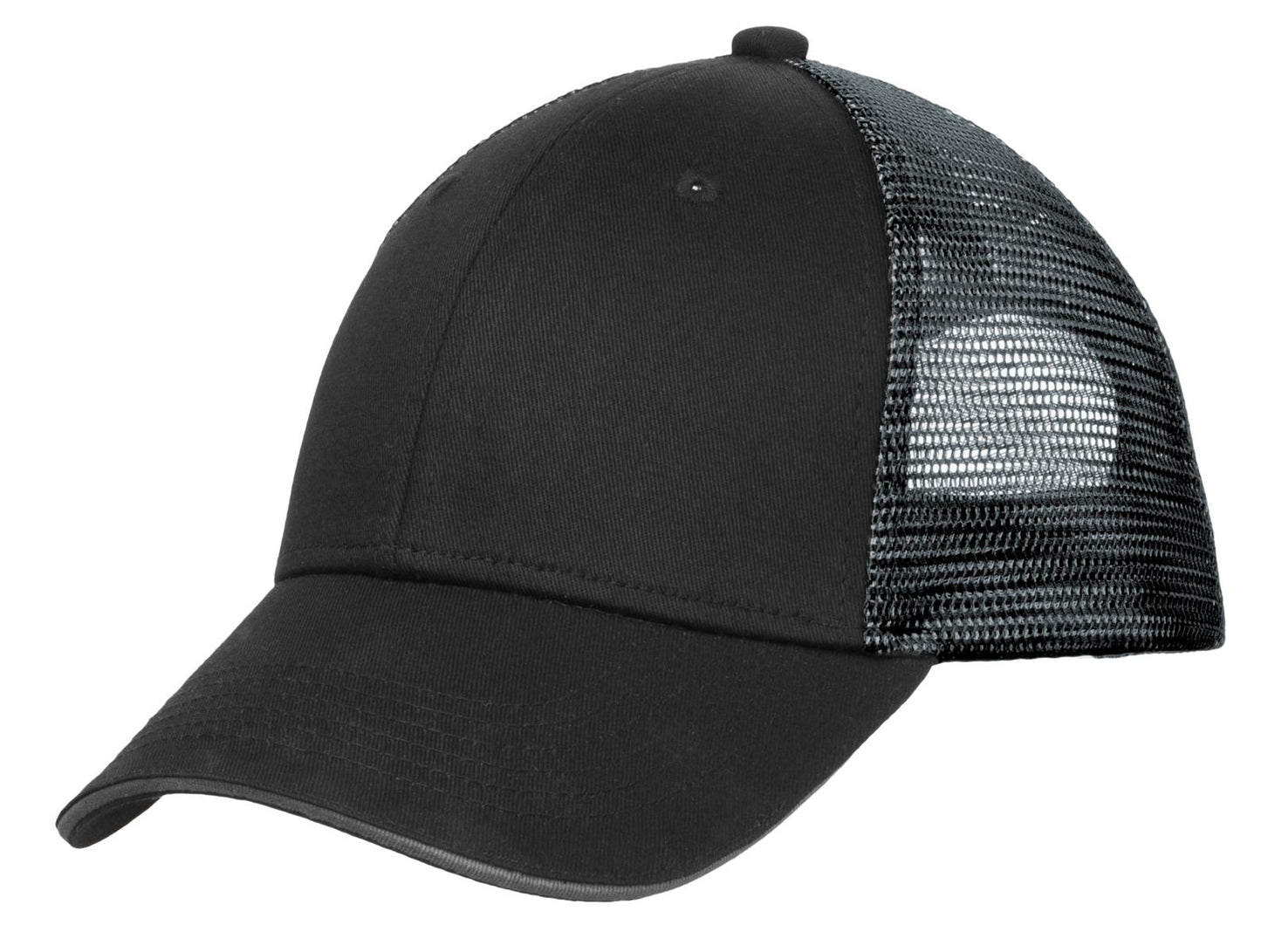 Port Authority Double Mesh Snapback Sandwich Bill Cap C818 Black/ Silver