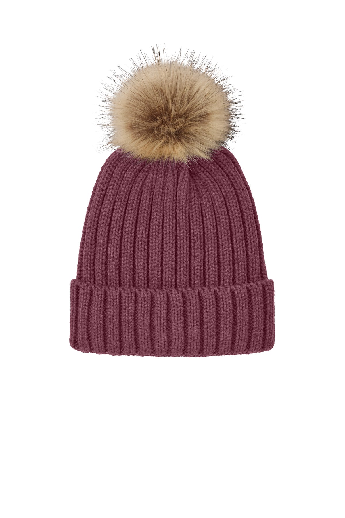 Port Authority Faux Fur Pom Beanie C990 Rosewood