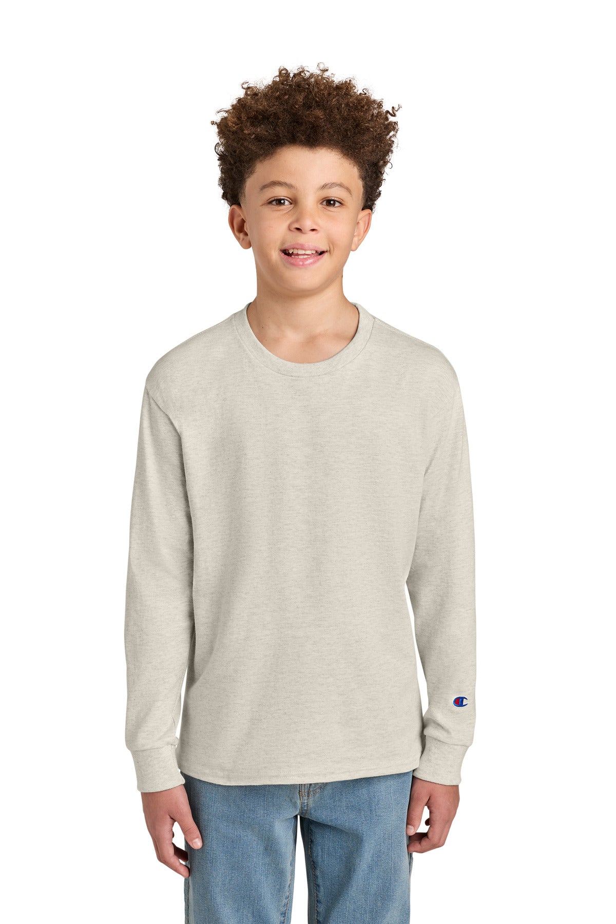 Champion Youth Jersey Long Sleeve Tee CH1751 Oatmeal Heather