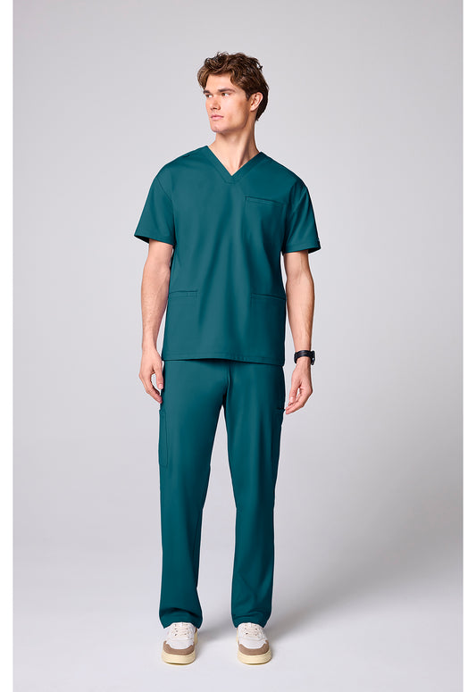 Achieve CK00037 Men's 3 Pocket V-neck Scrub Top Caribbean Blue