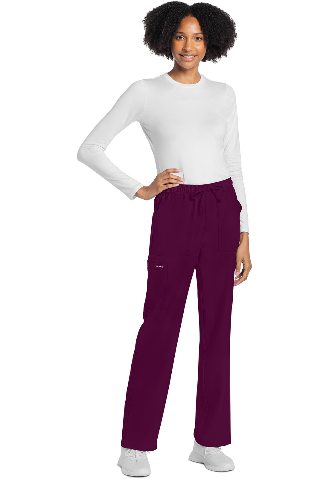 Workwear Originals Ultra CK272A Women's Mid Rise Drawstring Trouser Cargo Scrub Pants Wine