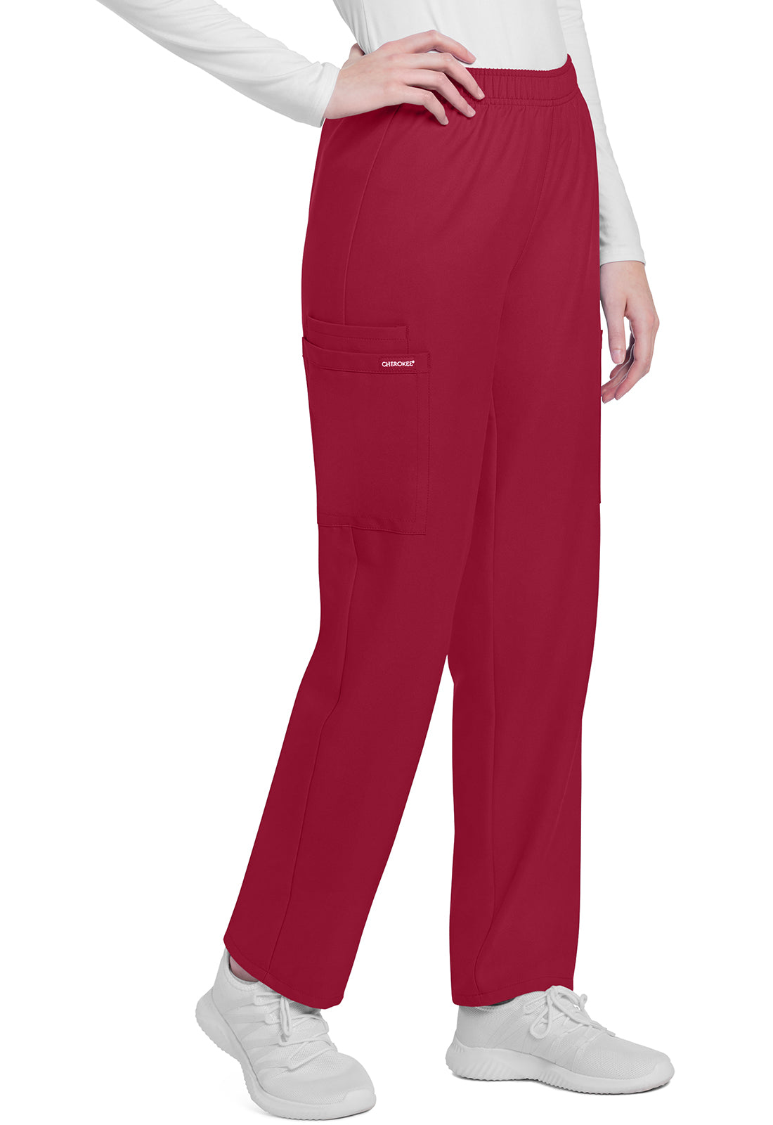 Workwear Originals Ultra CK281A Women's Mid Rise Pull-on Slim Leg Cargo Scrub Pants Red