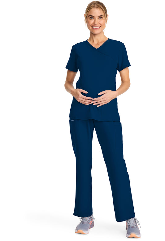Workwear Originals Ultra CK701A Women's Maternity Mock Wrap V-Neck Scrub Top Navy