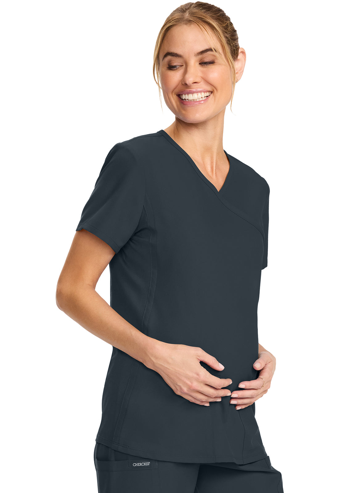 Workwear Originals Ultra CK701A Women's Maternity Mock Wrap V-Neck Scrub Top Pewter