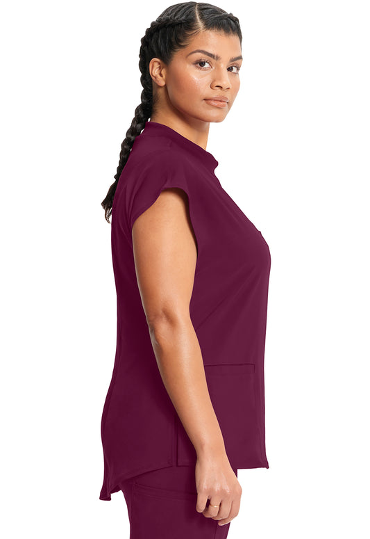 Classics CK742A Mock Neck Top Wine Model Image Right Side | Infinity