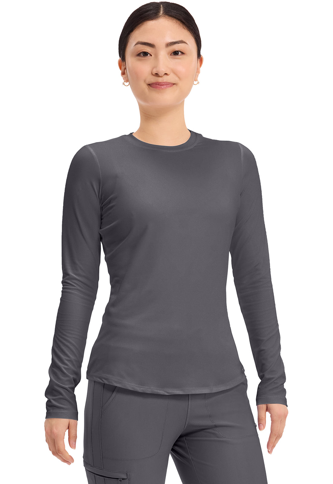 Basics CK773 Women's Long Sleeve Underscrub Knit Tee Pewter