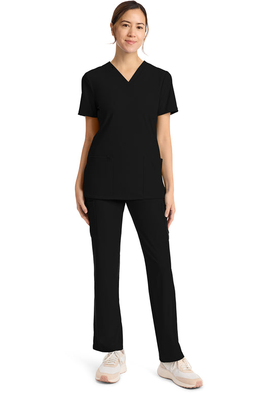 Achieve CK832 Women's 2-Pocket V-Neck Scrub Top Black