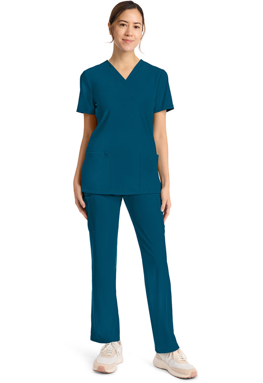 Achieve CK832 Women's 2-Pocket V-Neck Scrub Top Caribbean Blue