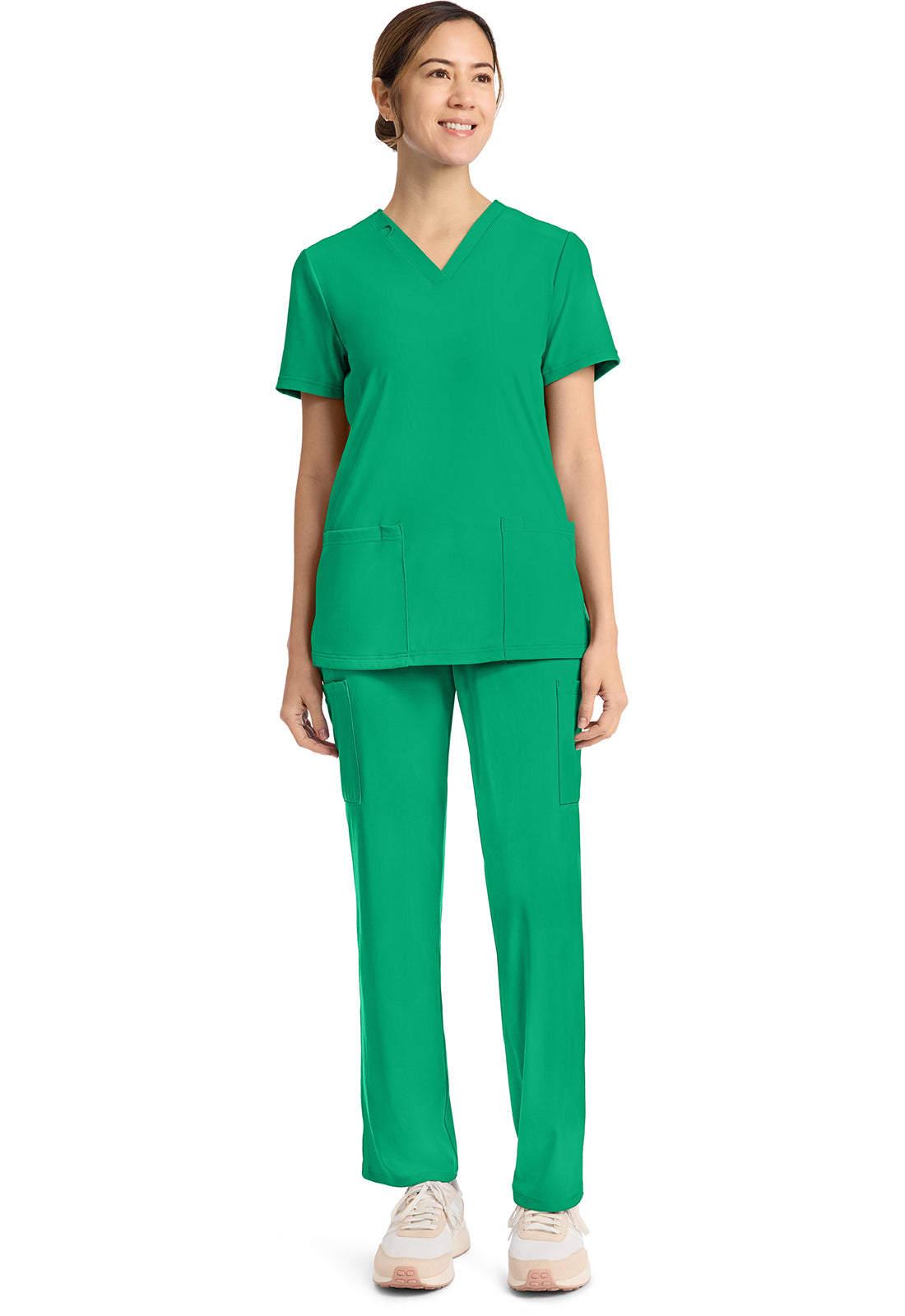 Achieve CK832 Women's 2-Pocket V-Neck Top Green Apple