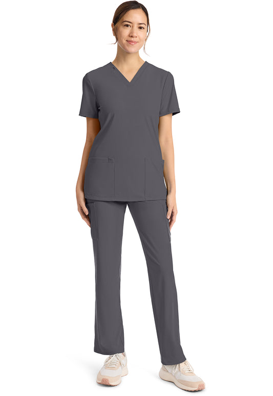 Achieve CK832 Women's 2-Pocket V-Neck Scrub Top Pewter