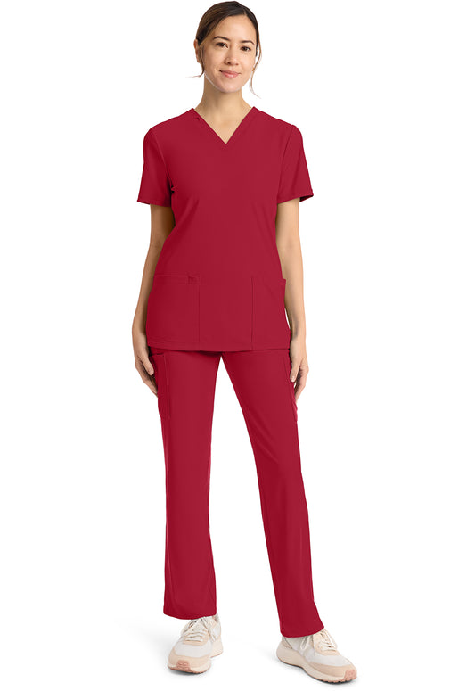 Achieve CK832 Women's 2-Pocket V-Neck Scrub Top Red
