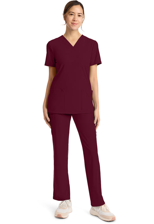 Achieve CK832 Women's 2-Pocket V-Neck Scrub Top Wine