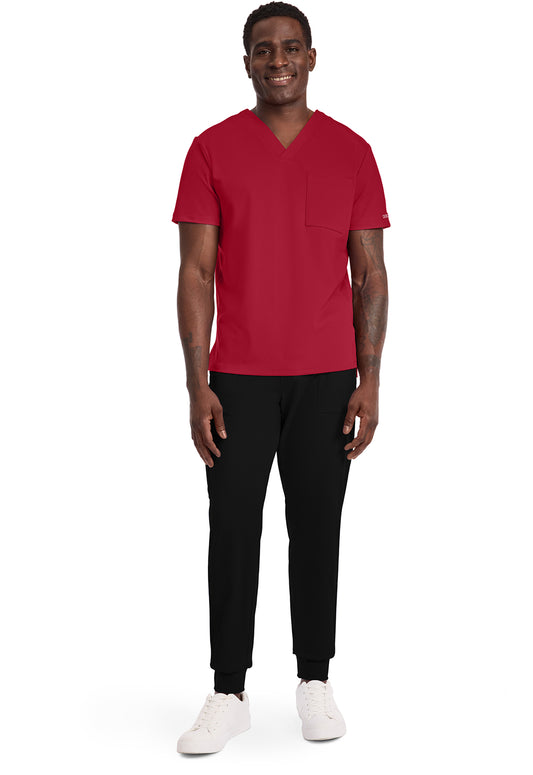 Achieve CK834 Men's 1-Pocket Tuck-In Scrub Top Red