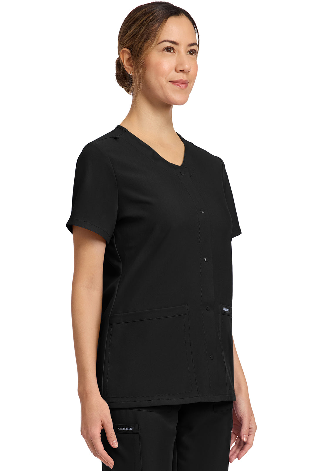 Workwear Originals Ultra CK844A Women's 2-Pocket Snap-Front Scrub Top Black