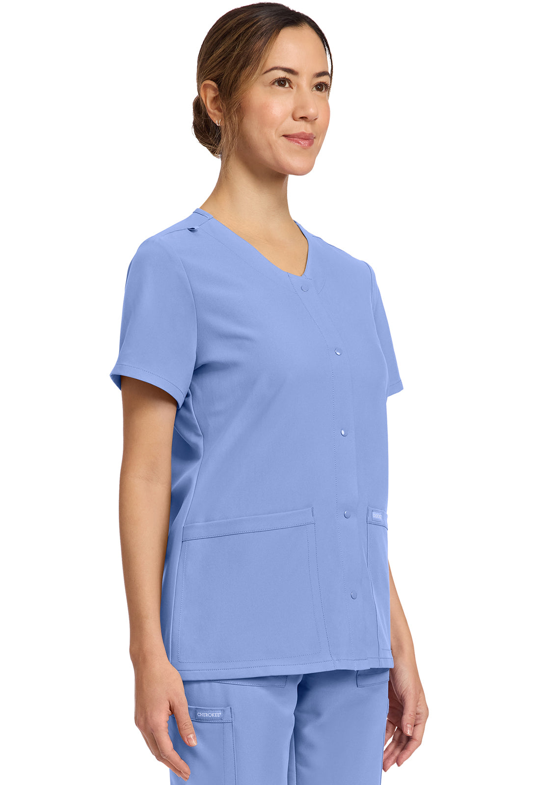 Workwear Originals Ultra CK844A Women's 2-Pocket Snap-Front Scrub Top Ciel Blue