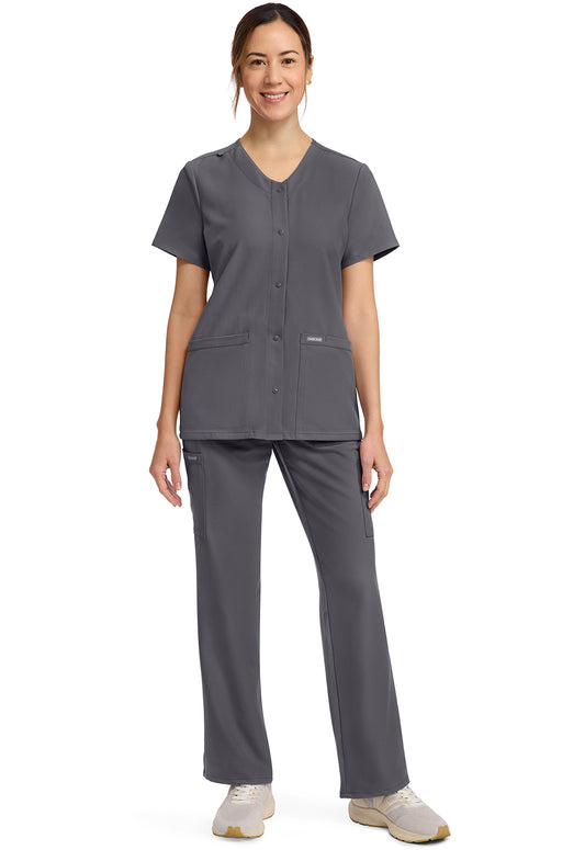 Workwear Originals Ultra CK844A Women's 2-Pocket Snap-Front Scrub Top Pewter