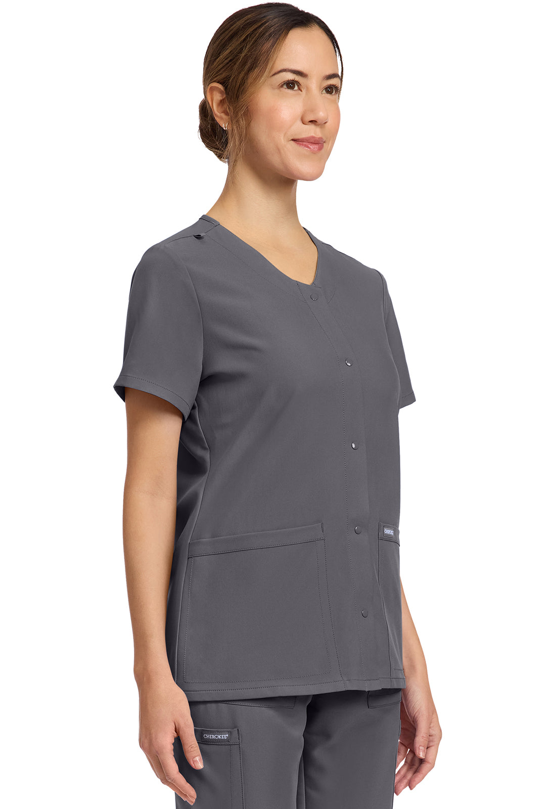 Workwear Originals Ultra CK844A Women's 2-Pocket Snap-Front Scrub Top Pewter