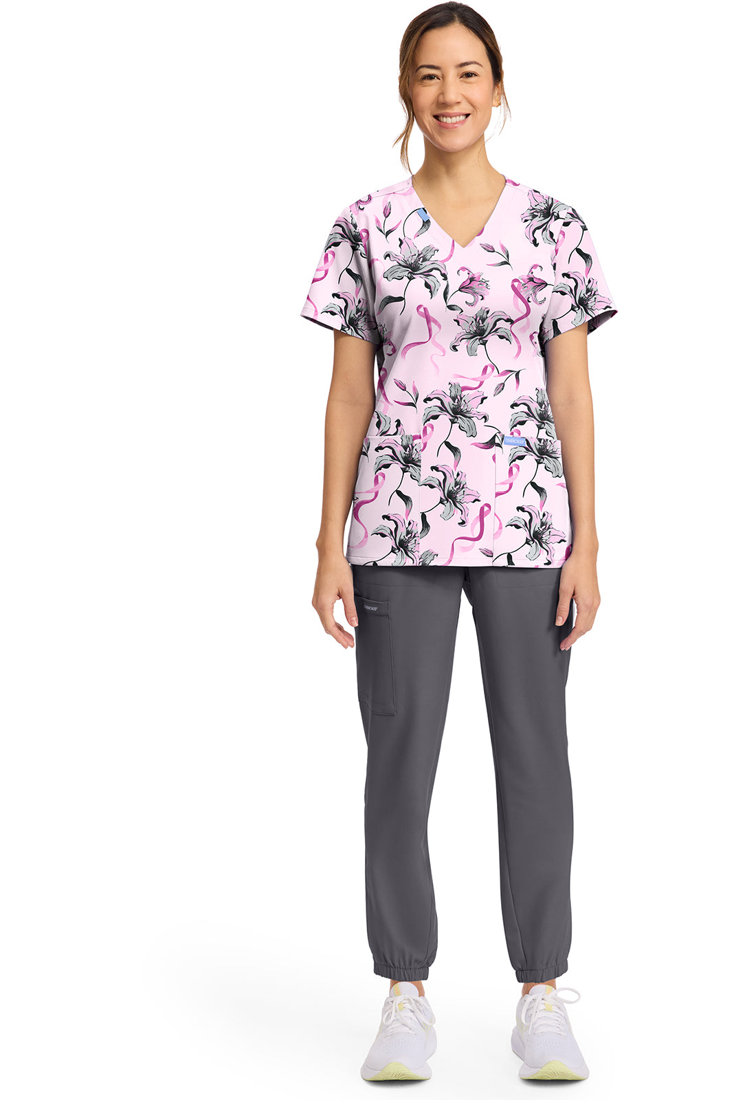 Cherokee Prints CK856 Women's Print V-Neck Top Loving Lilies