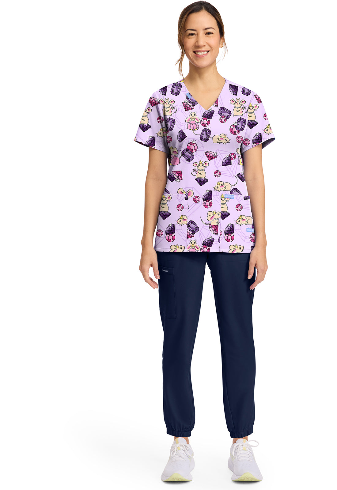 Cherokee Prints CK856 Women's Print V-Neck Top Princess Mouse