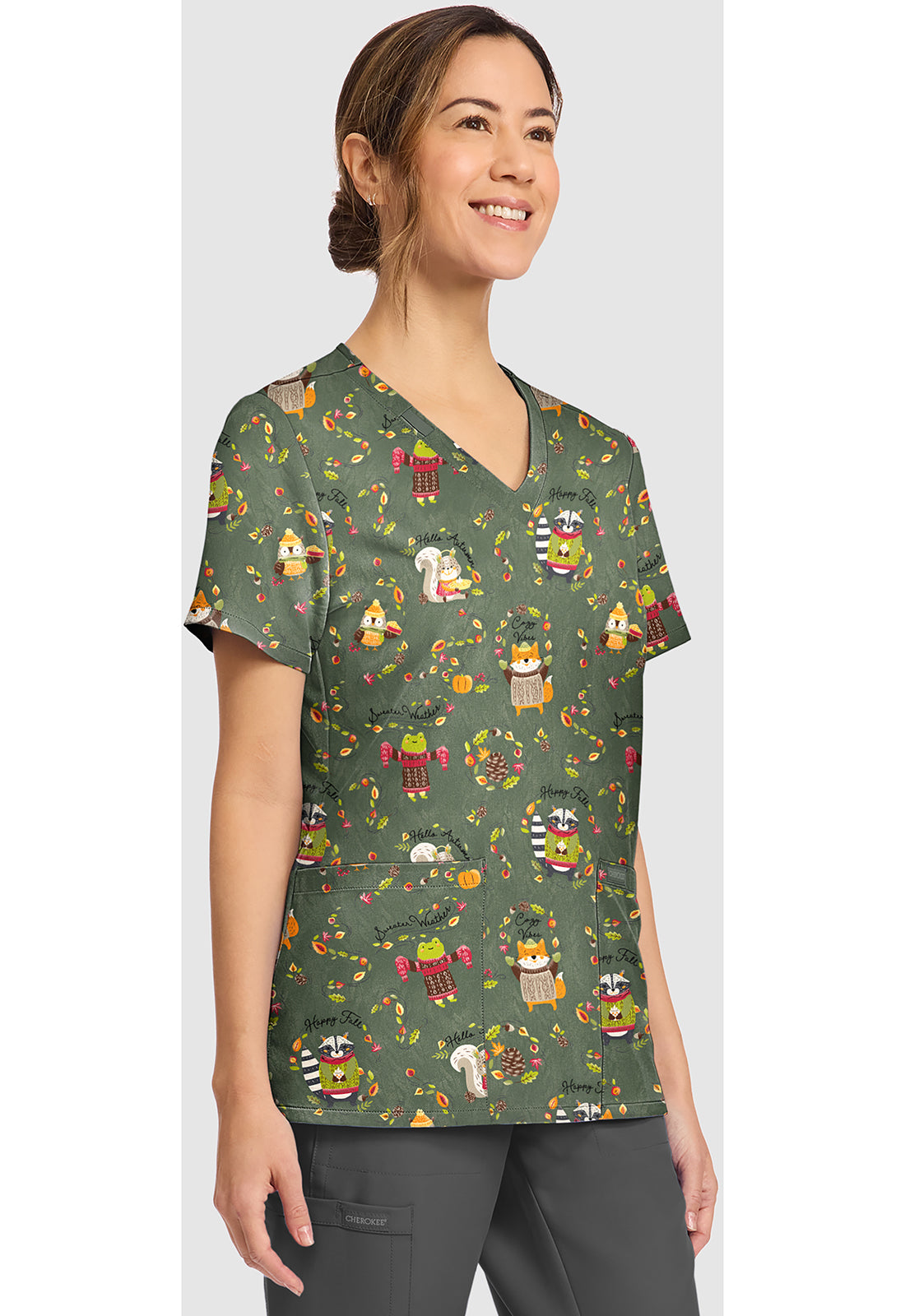 Genuine CK856 Women's Print V-Neck Scrub Top Sweaters Weather