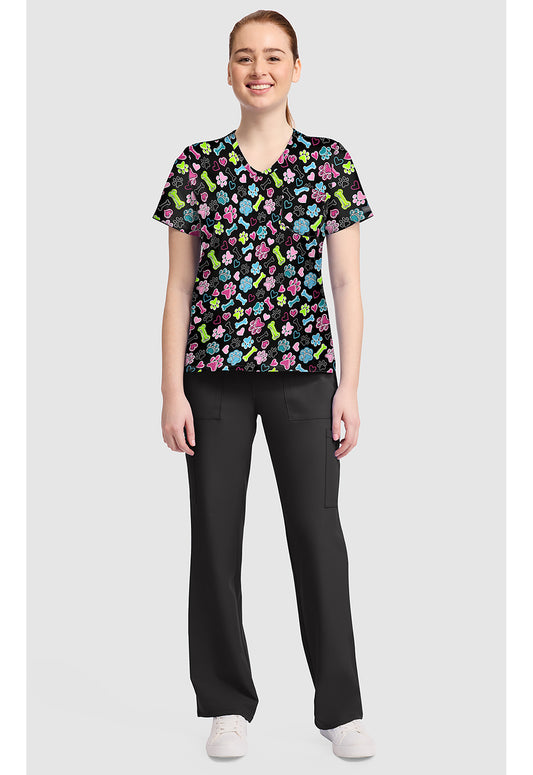 Genuine CK857 Women's High-Low V-Neck Scrub Top Doggy Doodle