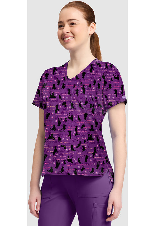 Prints CK857 Women's High-Low V-Neck Top Dogisms