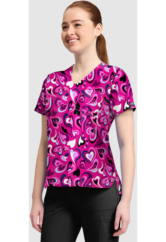 Prints CK857 Women's High-Low V-Neck Top Pretty Hearts