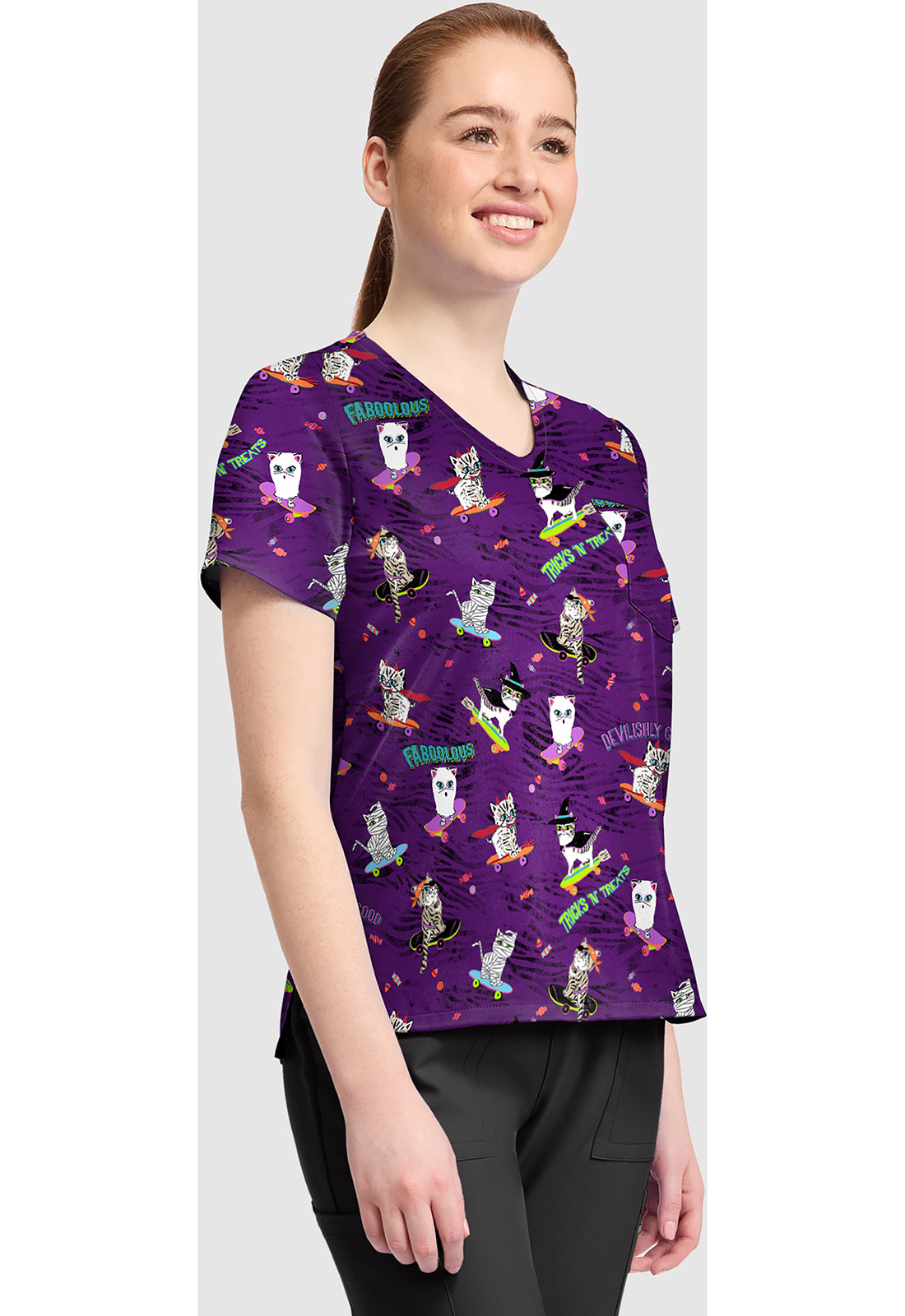 Genuine CK857 Women's High-Low V-Neck Scrub Top Tricks N Treats