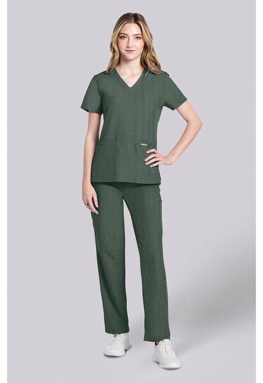 Workwear Originals Ultra CK953AV Women's 2 pocket V-Neck Scrub Top Heather Forest Moss