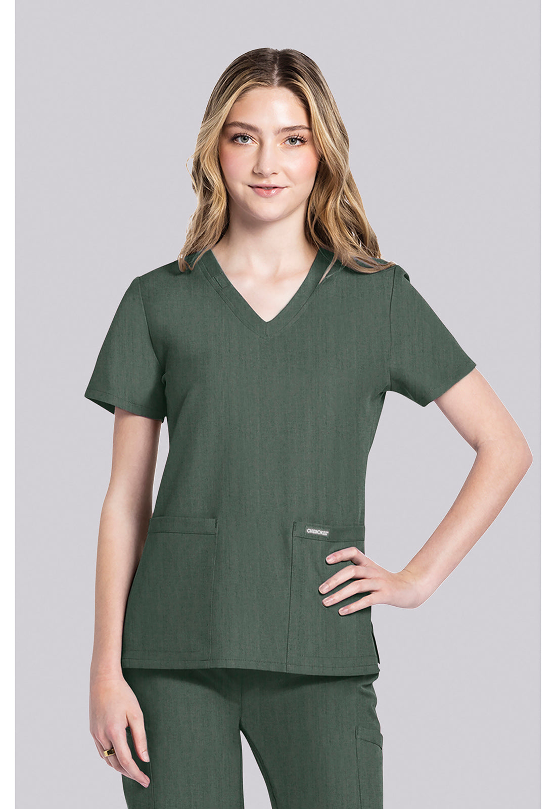 Workwear Originals Ultra CK953AV Women's 2 pocket V-Neck Scrub Top Heather Forest Moss