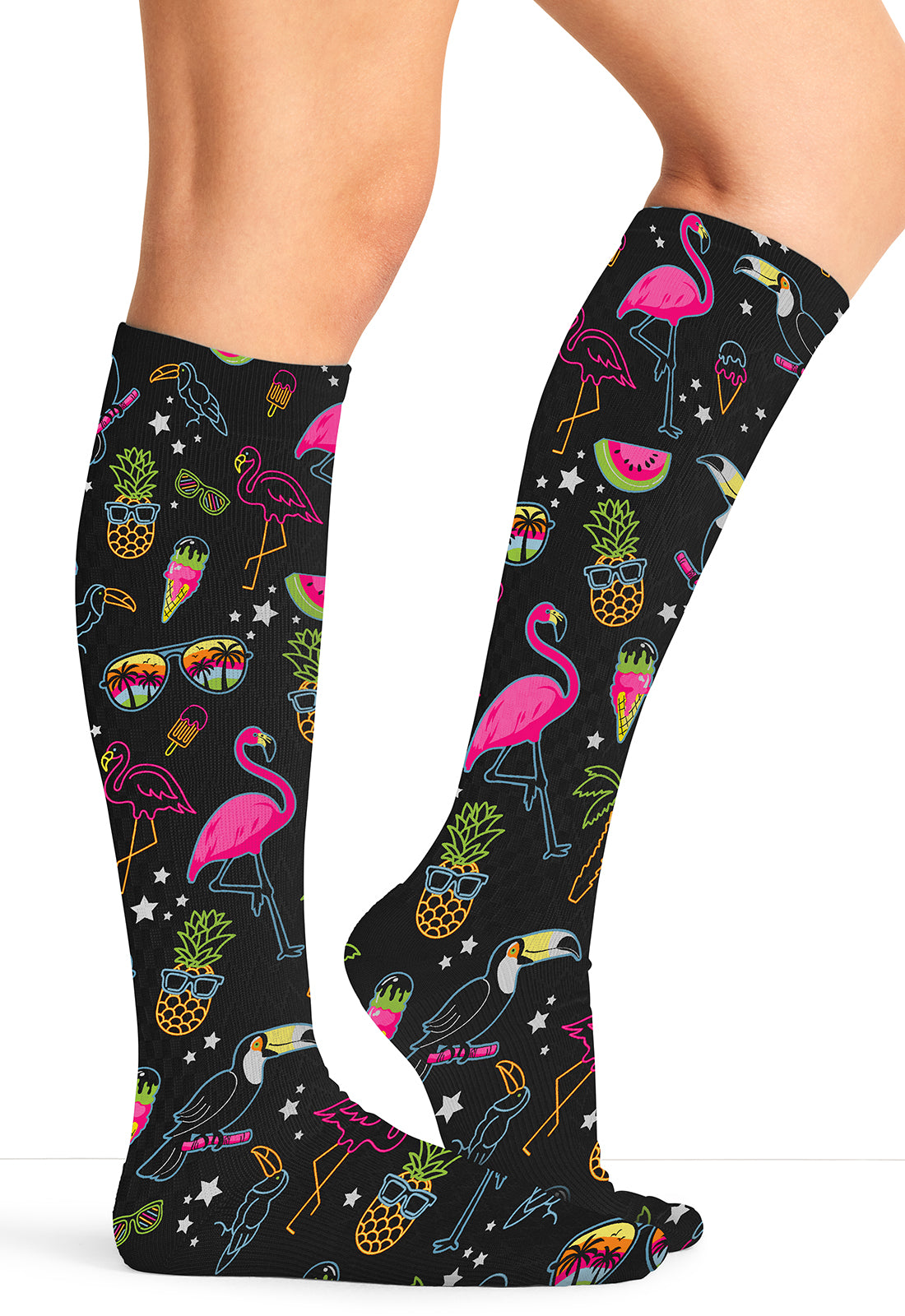 Legwear COMFORTSUPPOR Women's Knee High 8-15 mmHg Compression Sock Flamingo Party