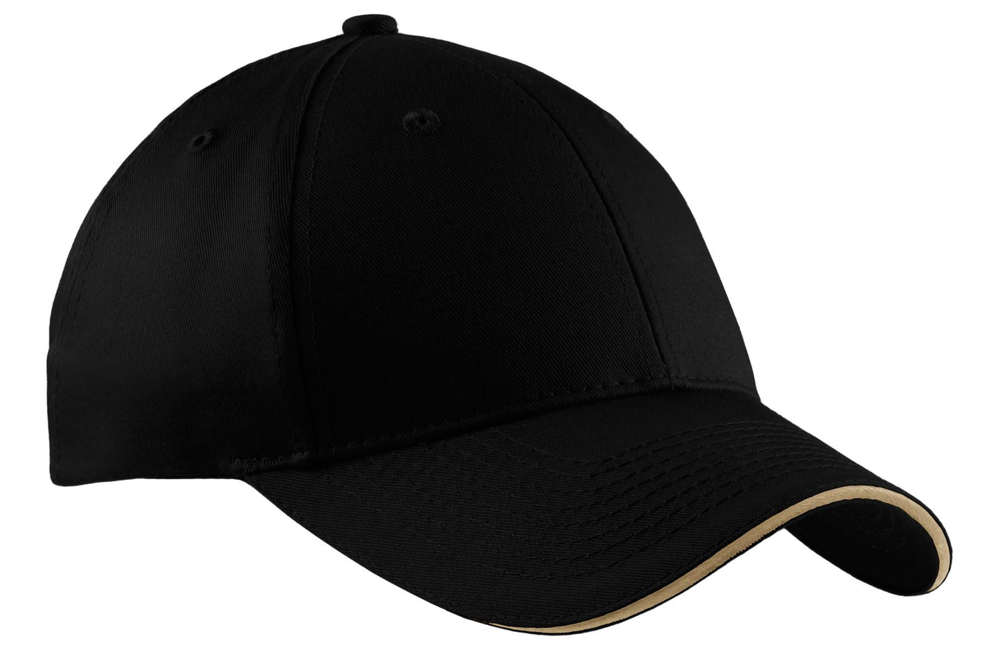 Port Authority Cotton Twill Sandwich Bill Cap CP85 Black/ Khaki