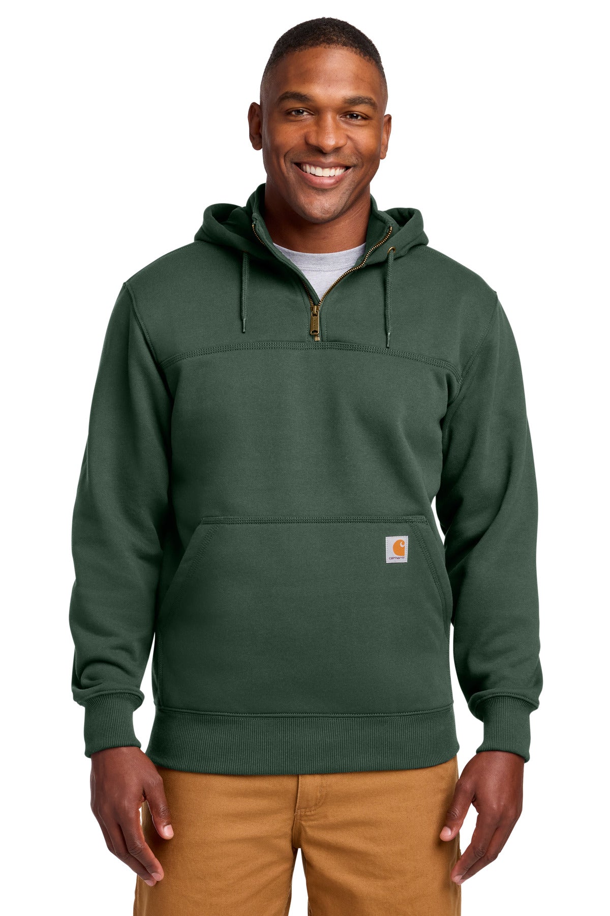 Carhartt Rain Defender Paxton Heavyweight Hooded Zip Mock Sweatshirt. CT100617 Forestry Green