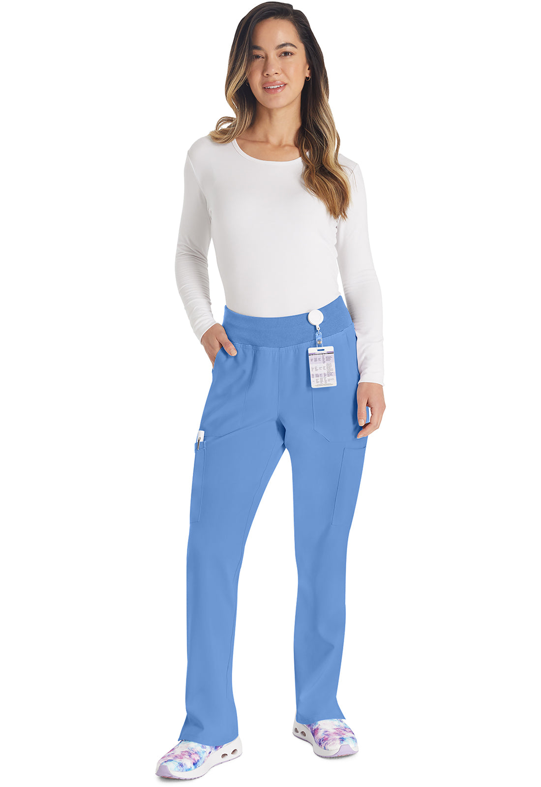 EDS Essentials DK005 Women's Natural Rise Tapered Leg Pull-On Scrub Pants Ciel