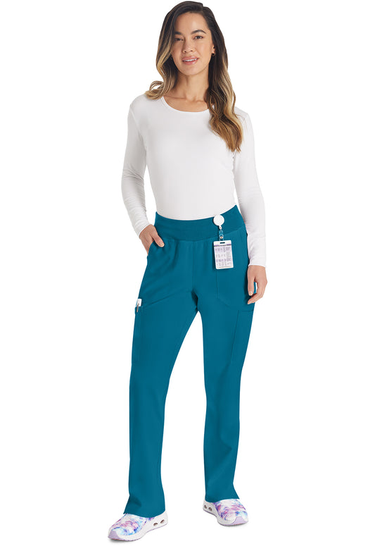 EDS Essentials DK005 Women's Natural Rise Tapered Leg Pull-On Scrub Pants Caribbean Blue