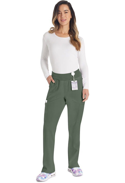 EDS Essentials DK005 Women's Natural Rise Tapered Leg Pull-On Scrub Pants Olive